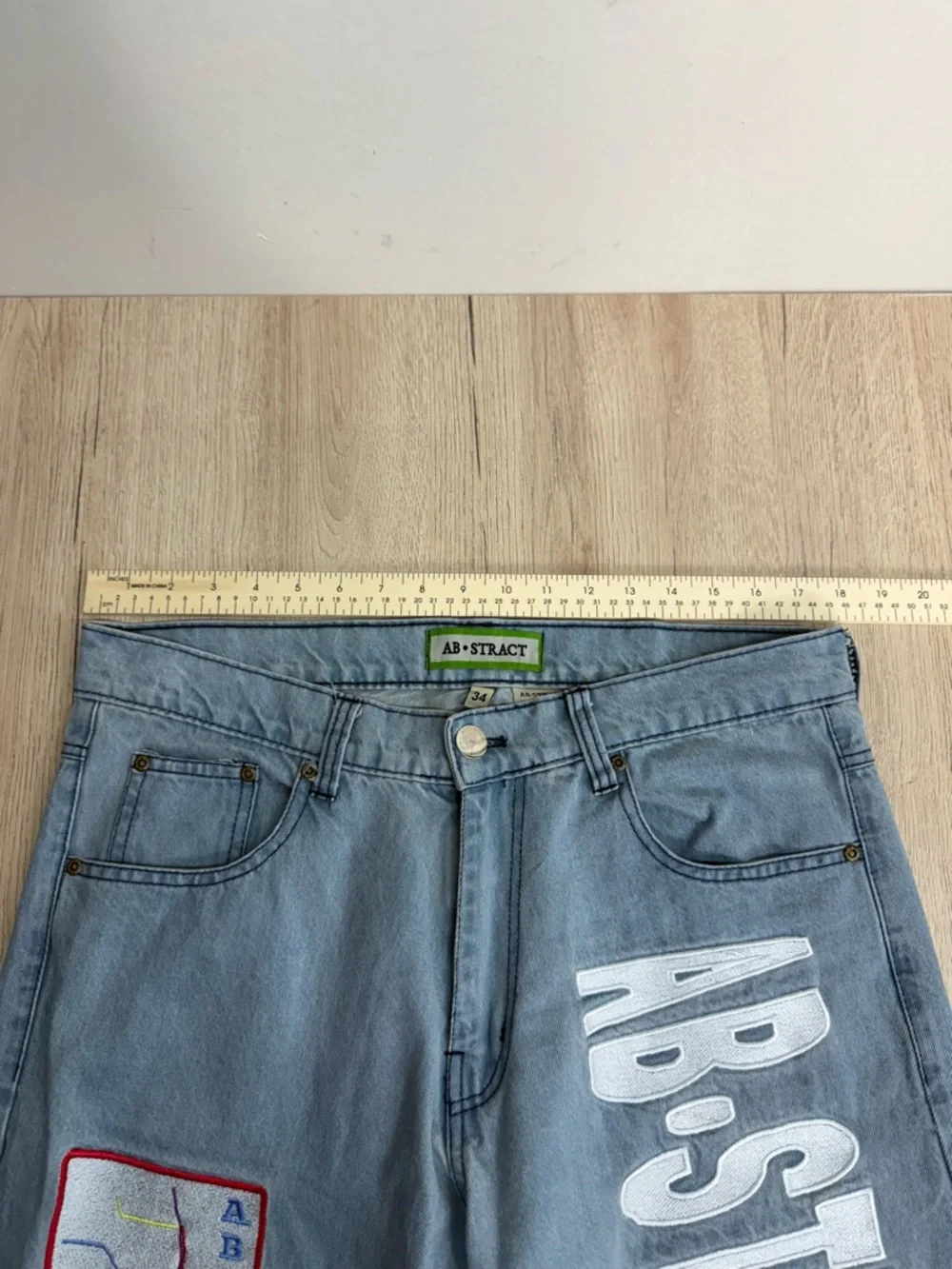 Embroidered Graphics Relaxed-fit Decor Patches Streetwear Artistic Jeans 34x30